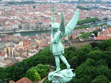 This photo birds-eye view of the city of Lyon, France (an angel's view, no less) from the pinnacle of the Fourviere Basilica was taken by Celine Mackowiak of Paris.  